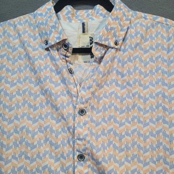 Raw Mens Large Trim Fit Button-Down Cotton Short-Sleeve Shirt - Picture 2 of 4